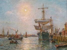 Artwork by Bernard Finegan Gribble, 2 works: Poole Quay; The Skylark boatyard, Poole, Made of oil on panel