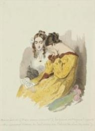 A woman with a letter, crying by Paul Gavarni