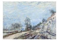 Artwork by Alfred Sisley, Sur la route de Moret, Made of oil on canvas