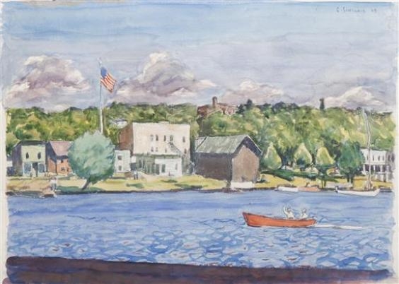 Artwork by Gerrit Van Sinclair, Waterfront, Harbor Springs, Made of watercolor