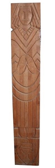 Statue of man above carved Bowl of Hygeia