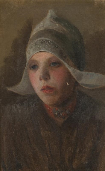 Portrait of a young Dutch girl by Frank C. Penfold
