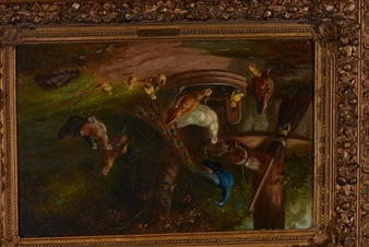 A Peacock and Chickens at a Well Head - J. Ulbert