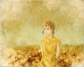 Portrait of a standing young woman standing in a landscape setting - Peter Schofield