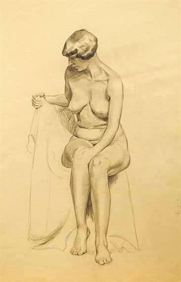 Sitting nude - study - R. J. Mason