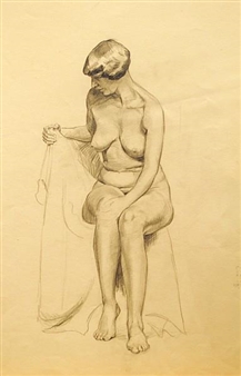 Sitting nude - study - R. J. Mason