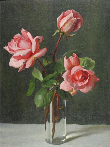 A Still Life of Pink Roses in a Vase by John Bulloch Souter