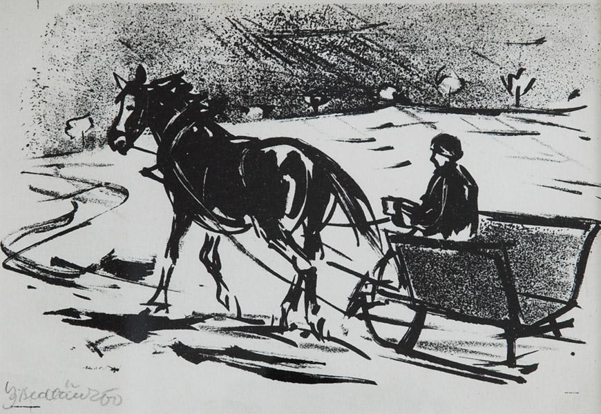 Artwork by Vojtěch Sedláček, Horse conveyance, Made of lithograph