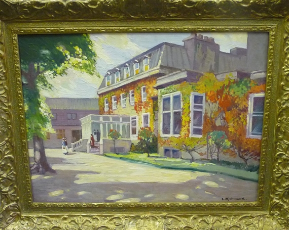 Figures beside a Hotel Doorway by Leonard Richmond