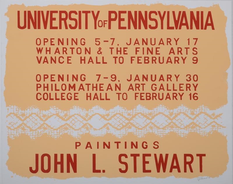 Artwork by John Stewart, 2 works; University of Pennsylvania Opening; and Untitled, Made of screenprints in red and peach on wove paper