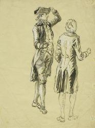 Artwork by German School, 18th Century, Study of Two Standing Men, Made of Black pen and brush