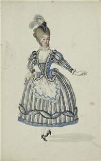 Artwork by German School, 18th Century, 2 Works: Probably Designs for Stage Figures, Made of Grey pen and watercolour on laid paper