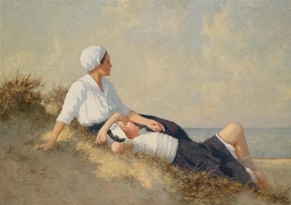 Mother and Daughter on the Beach by Hermann Seeger
