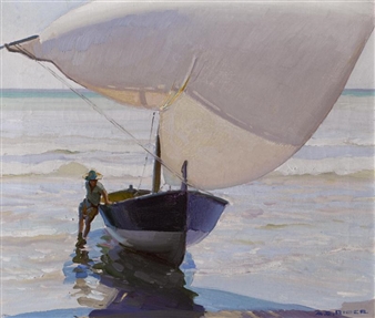 Drying the sail - Arthur Grover Rider