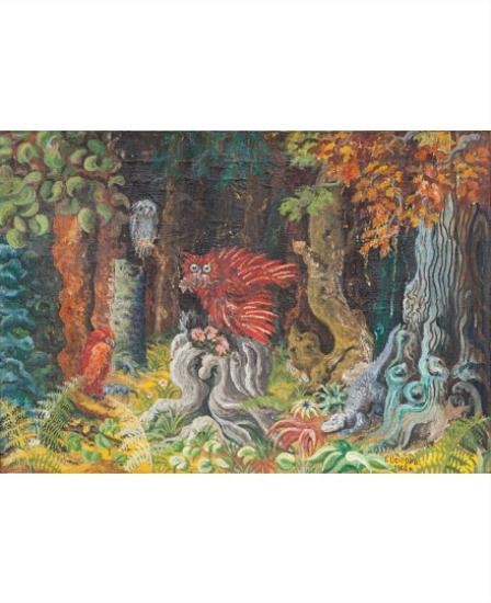 Fantasy Forest with Owl by Teofil Ociepka, 1966
