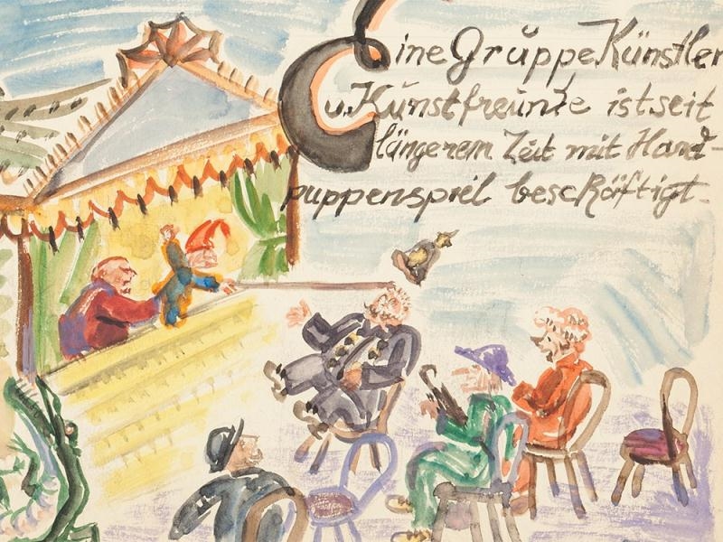 Artwork by Oskar Laske, Puppet Show, Made of Watercolor