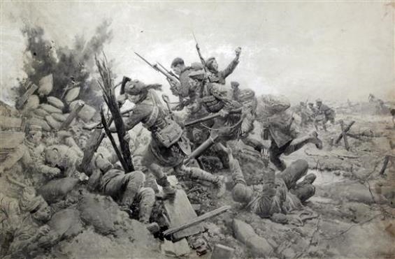 Storming Trench Round Loos by Fortunino Matania