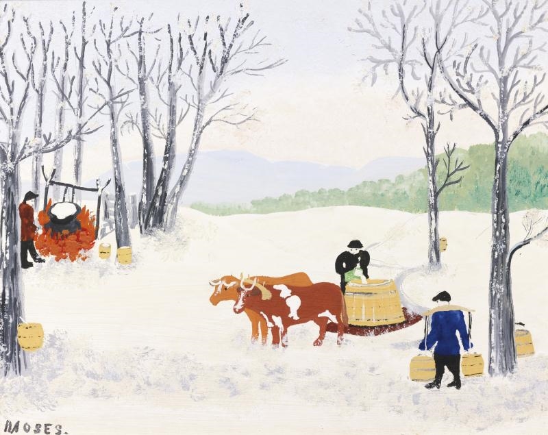 Artwork by Grandma Moses, Gathering Sap, Made of Oil on board