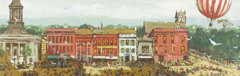 Artwork by Norman Rockwell, Study For Pittsfield Main Street, Made of Oil on celluloid
