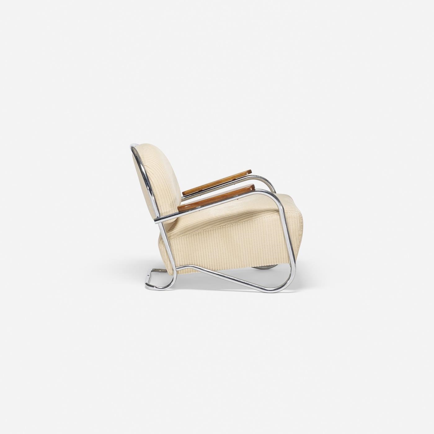 Artwork by Kem Weber, Chair, Made of upholstery, chrome-plated steel, walnut