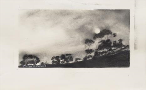 Artwork by Michael La Guerenne, Nocturne on the slopes of Table Mountain, Made of charcoal on paper