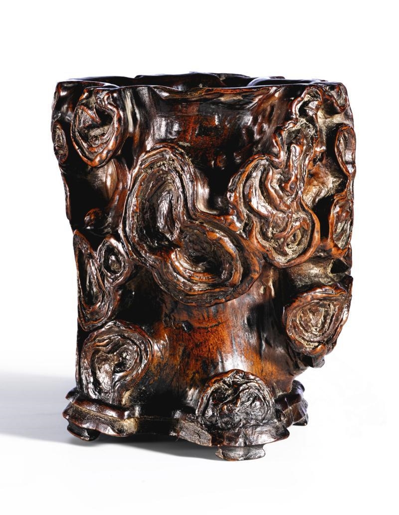 Artwork by Chinese School, 19th Century, A Carved Wooden Brushpot, Made of Wood patinated to a dark brown colour
