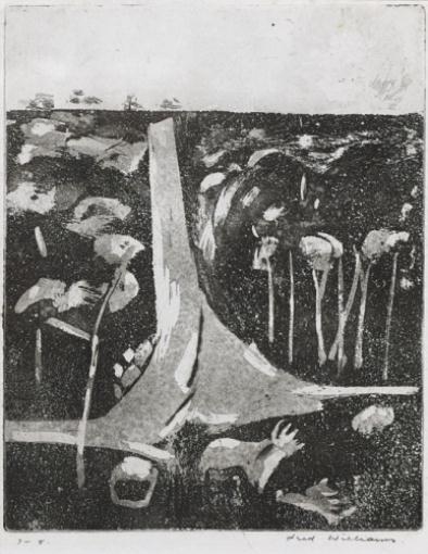 Artwork by Fred Williams, Landscape with a Steep Road, Made of Aquatint, drypoint, engraving, open biting and etching