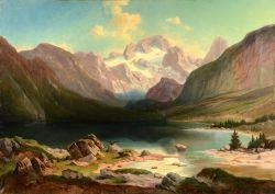 LAKE LANDSCAPE WITH DACHSTEIN MOUNTAIN MASSIF by Josef Mayburger, 1858
