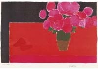 Hortensias et poivrons a la table rouge by Bernard Cathelin, 1989