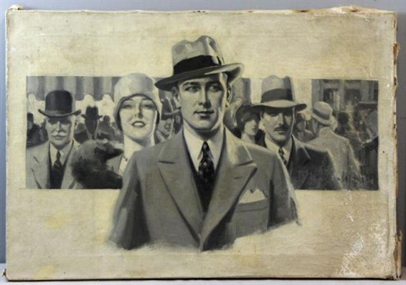 Grisaille of Man on Crowded Street by George Brehm