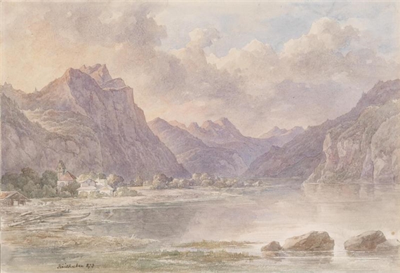The Grundlsee Overlooking the Dead Mountains by Josef Kriehuber, 1873