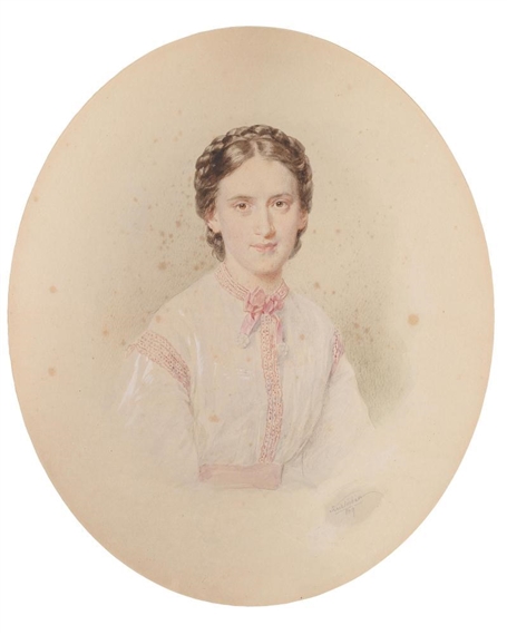 Young Woman with Braided Hair by Josef Kriehuber, 1869