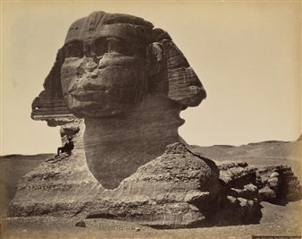 Album containing  59 photographs depicting pre-historic sites and native peoples in Palestine, Egypt, Lebanon, and Syria. With remarkable views of the Wailing Wall, Bethelehem, Jaffa, Jerusalem, Baalbeck, and many stunning ethnographic studies, both in the studio and in situ; plus scenes of the Temple of Abu Simbel, the Pyramids, Sphinx and city of Alexandria - Félix Bonfils