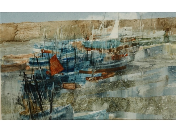 Abstract study of boats in a harbour by Fredrich Donald Blake