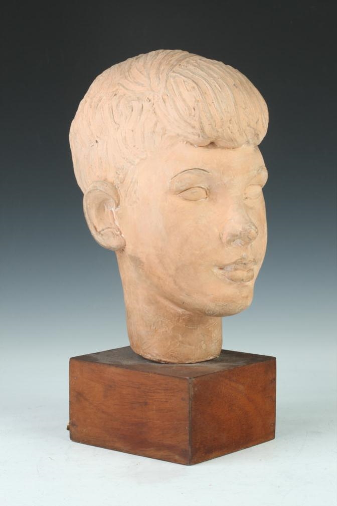 Artwork by Maude Phelps Hutchins, Head of boy, Made of Terra cotta