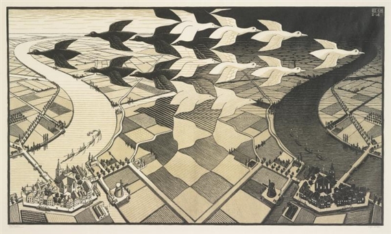 DAY AND NIGHT (B./K./L./W. 303) by Maurits Cornelis Escher, 1938