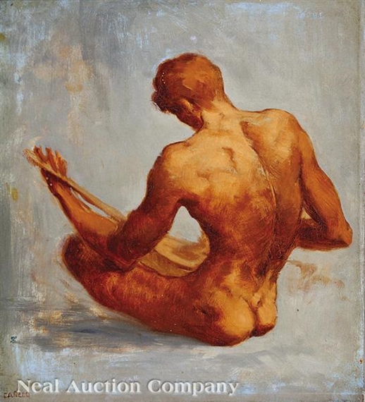 Male Nude Playing Guitar by Alexander Cañedo, 1948