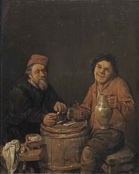 Two peasants smoking and drinking by Abraham Diepraam, 1648
