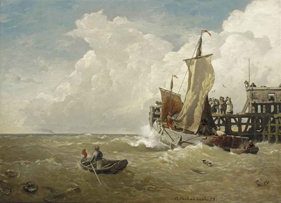 The harbour of Ostend by Andreas Achenbach, 1879