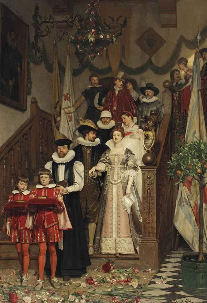 Artwork by Florent Willems, Le départ pour le baptême, Made of oil on panel