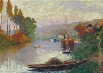 A summer afternoon on the river - Maurice Chabas