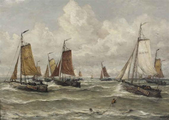 Vissersvloot te Scheveningen: a Scheveningen fishing-fleet by Hendrik Willem Mesdag, 1831-1915