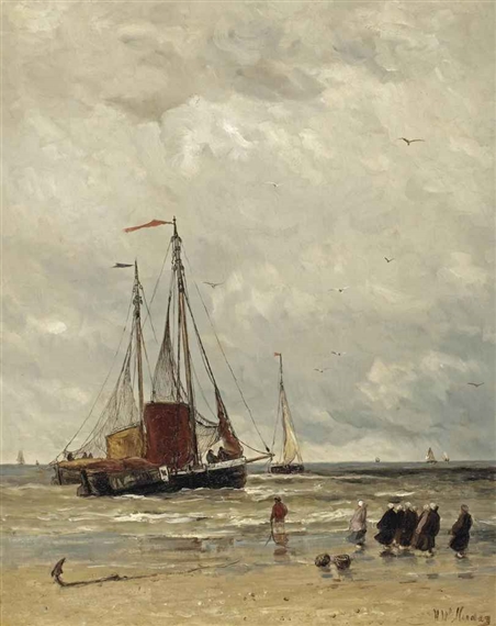 Fishing barges at low tide by Hendrik Willem Mesdag, 1831-1915