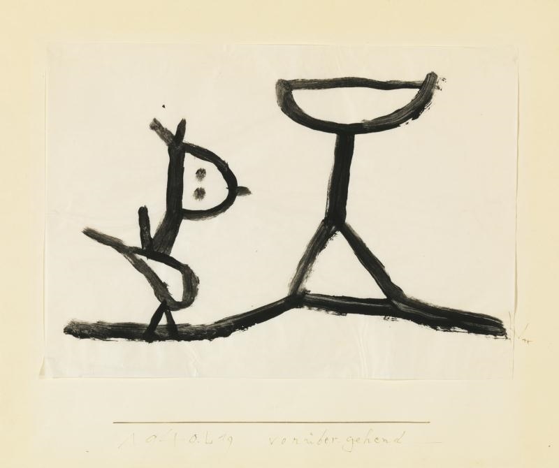 Artwork by Paul Klee, VORÜBER-GEHEND (PASSING BY), Made of Brush and ink on paper mounted on card