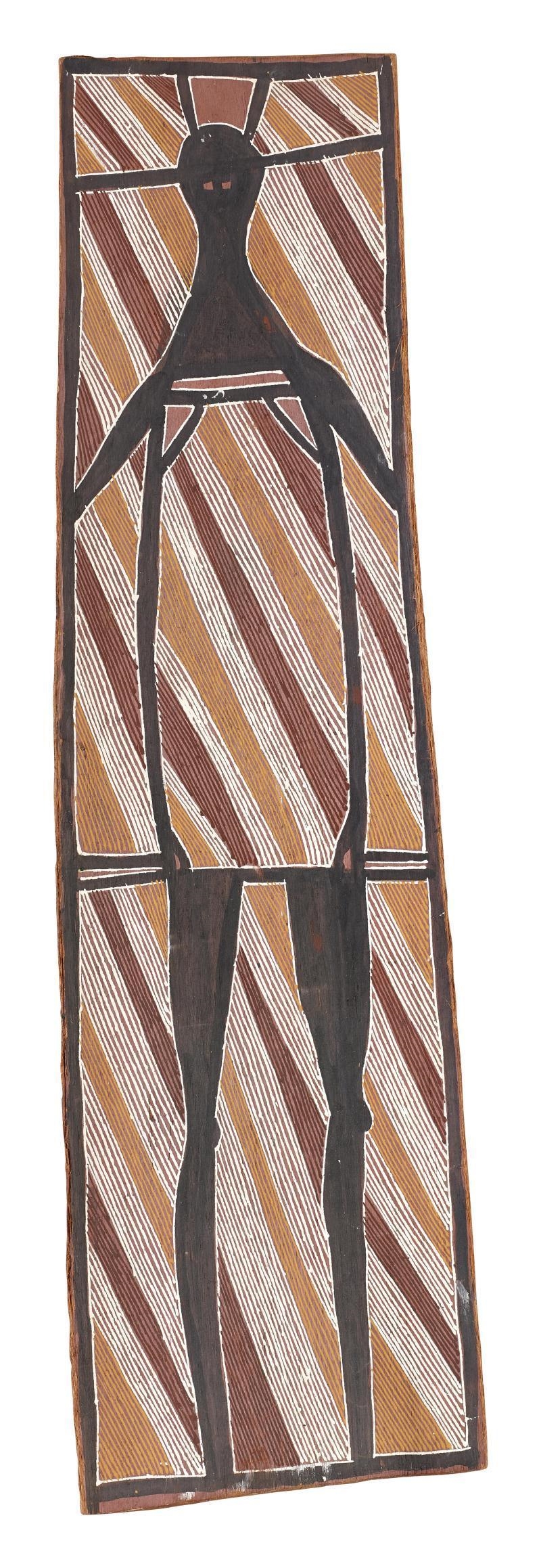 Artwork by Jimmy Nyalalkaya, Wandurrk, Made of Natural earth pigments on eucalyptus bark