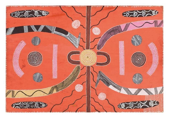 Two Men's Travelling Dreaming by Kaapa Tjampitjinpa, Circa 1973
