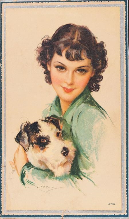 Jules Erbit | Young Woman with Her Dog, calendar illustration (Circa ...