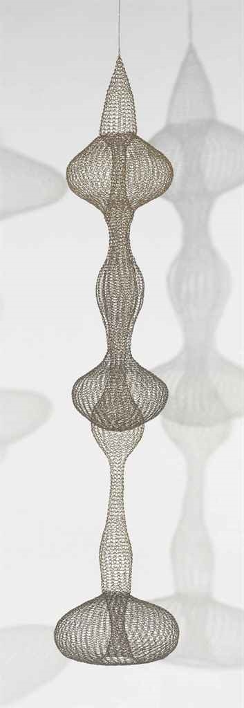 Artwork by Ruth Asawa, Untitled (S.540, Hanging, Seven-Lobed, Interlocking Continuous Form Within a Form), Made of brass and copper wire