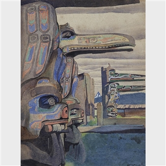 THE HOH-HOK HOUSEPOSTS AT KARLUKWEES - Walter Joseph Phillips