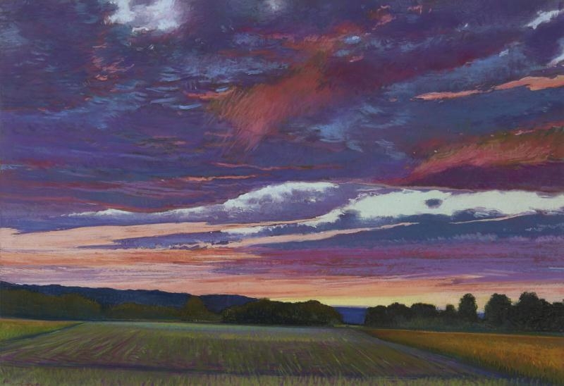 Artwork by Charles Basham, Untitled (Fields at sunset), Made of pastel on paper